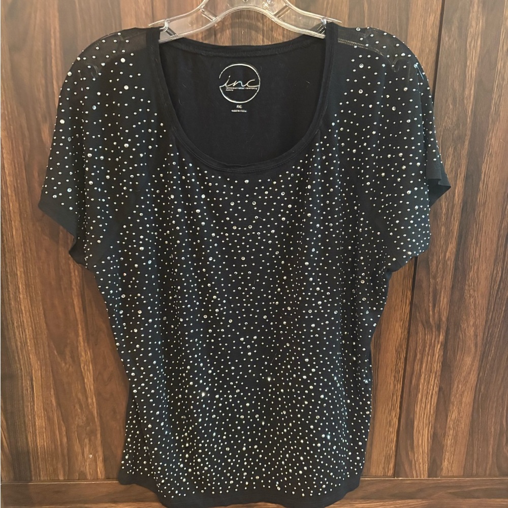INC International Concepts Black Studded Blouse